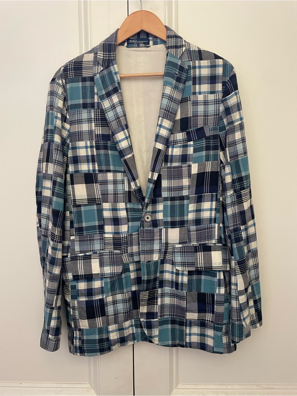 Polo by Ralph Lauren Patchwork Madras Blazer in Teal, Navy & White